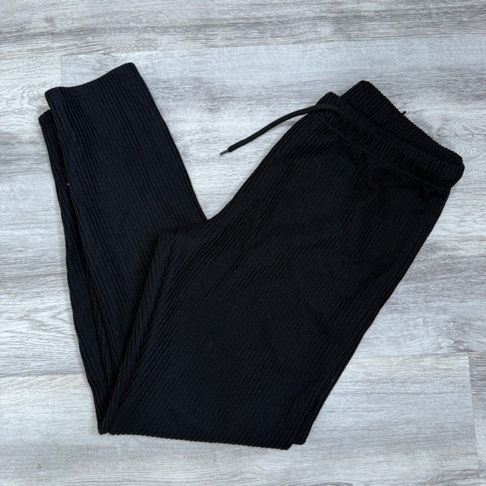 Unbranded Black Ribbed Knit Joggers High Waisted Drawstring Lounge Pants‎ XL